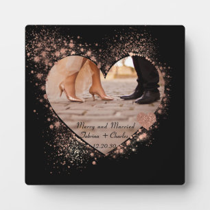 Married & Merry Rose Gold Twinkling Lights Photo  Plaque