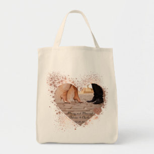 Married & Merry Rose Gold Twinkling Lights Photo Tote Bag