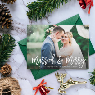 MARRIED & MERRY rustic wedding announcement Postcard