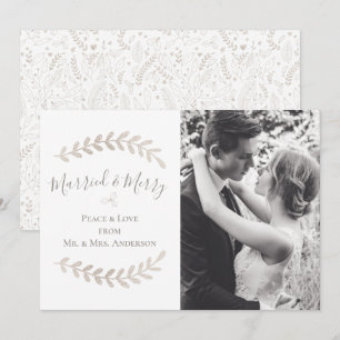 Married & Merry Simple Black White Gold Wedding