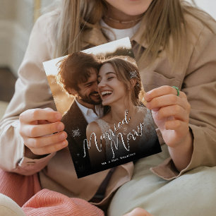 Married & Merry Snow Flakes Christmas Photo Print