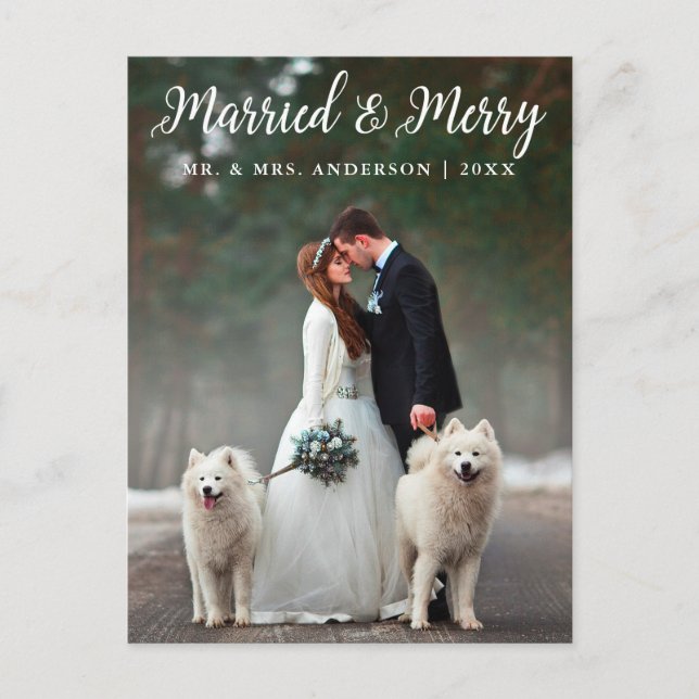 Married & Merry Wedding Christmas Photo LW Postcard (Front)