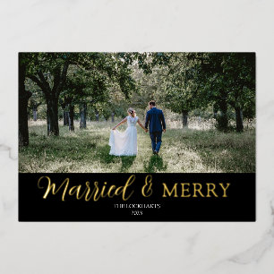 Married & Merry Wedding Foil Christmas Card