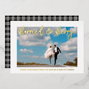 Married & Merry Wedding Mr & Mrs First Christmas Foil Holiday Card