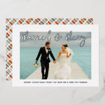 Married & Merry Wedding Mr & Mrs First Christmas Foil Holiday Card<br><div class="desc">Married & Merry Wedding Mr & Mrs First Christmas Foil Stamped Christmas Cards features a simple design with your favourite photo with the text overlay "Married & Merry" in modern calligraphy script typography. Personalised with a simple message below. Perfect for family and friends to celebrate your 1st Christmas as Mr...</div>
