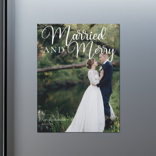 Married Merry Wedding Photo Christmas Card Magnet