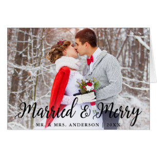 Married & Merry Wedding Photo Fold Christmas Card