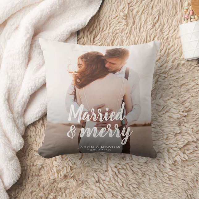 Married & Merry Wedding Thank you Christmas Photo Cushion (Blanket)