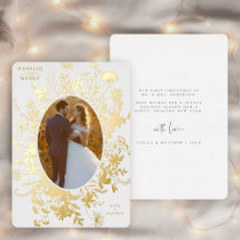 Married & Merry Wildflower Christmas Photo Gold
