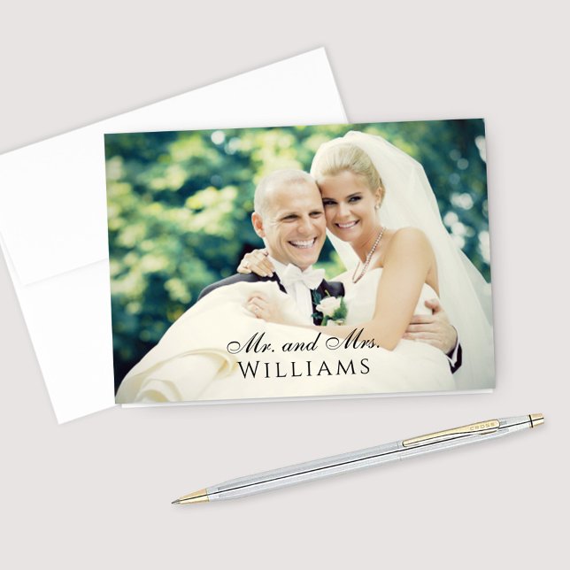 Married Monogram Overlay Wedding Photo Thank You Card (Creator Uploaded)