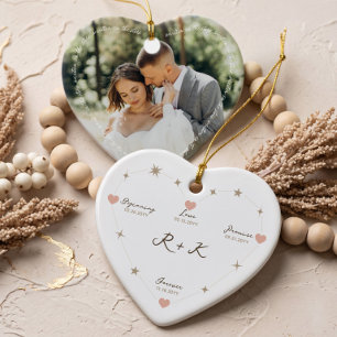 Married Newlywed Wedding Photo Heart Constellation Ceramic Ornament