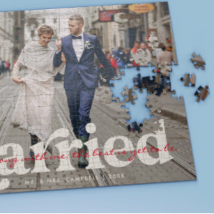 Married   Newlyweds Wedding Photo Personalised Jigsaw Puzzle
