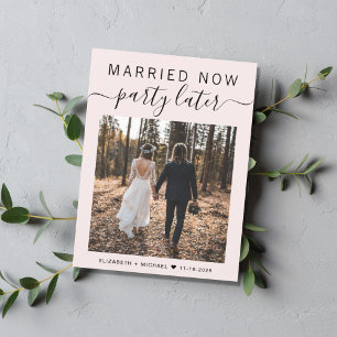Married Now Party Later Photo Pink Wedding Announcement Postcard