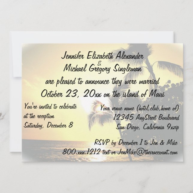 Married on Maui Announcement with Wedding Photo (Front)