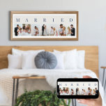MARRIED Photo Collage 7 Picture Off White and Blue Poster<br><div class="desc">Elegant poster print, personalized with your wedding photos. A stylish design in neutral color palette in off white and blue - perfect for newlyweds and anniversary gifts. The photo template is set up for you to add 7 of your favorite pictures which are displayed in portrait format in a simple...</div>