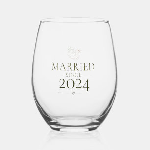 Married Since Personalised Year Minimal Couple Stemless Wine Glass
