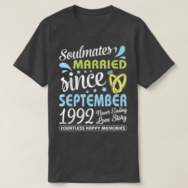 Married Since Sept 1992 Never Ending 30 Years Love T-Shirt (Design Front)