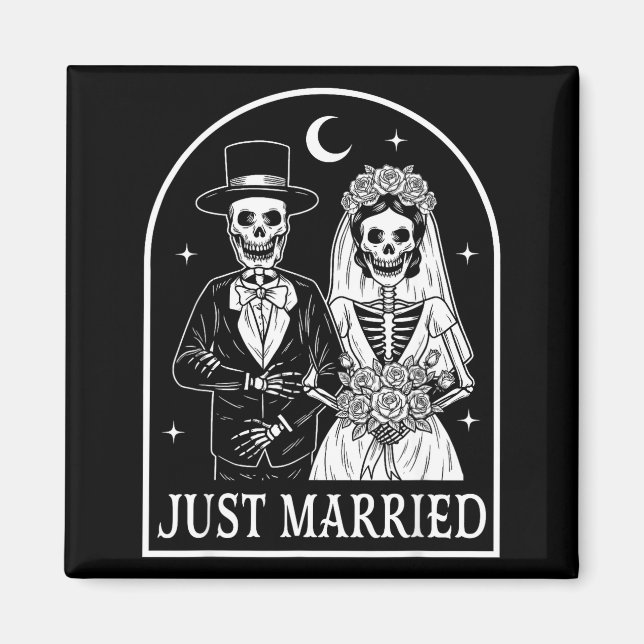 Married skeleton couples groom bride gothic magnet (Front)