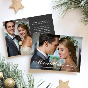 Married & So Merry Newlywed 2 Photo Christmas Grey Holiday Card