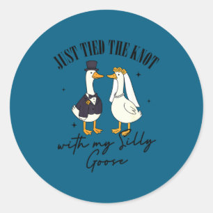 Married wedding tied the knot with my silly goose classic round sticker