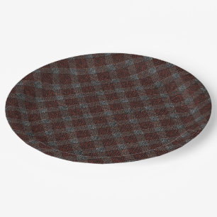 Marrom cross tartan plaid with slight grey relief  paper plate