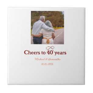 Marron bow cheers to 40 years anniversary wedding  ceramic tile
