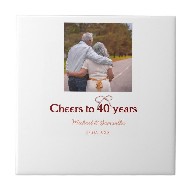 Marron bow cheers to 40 years anniversary wedding  ceramic tile (Front)