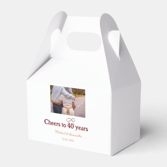 Marron bow cheers to 40 years anniversary wedding  favour box (Front Side)