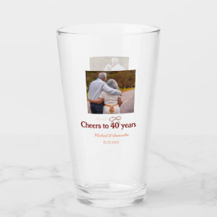 Marron bow cheers to 40 years anniversary wedding glass