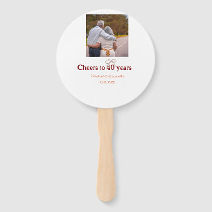 Marron bow cheers to 40 years anniversary wedding hand fan