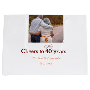 Marron bow cheers to 40 years anniversary wedding large gift bag
