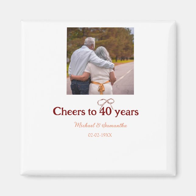 Marron bow cheers to 40 years anniversary wedding  magnet (Front)