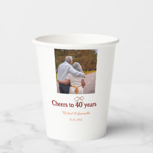Marron bow cheers to 40 years anniversary wedding paper cups