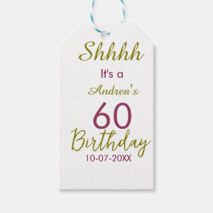 Marron golden shhhh 60th birthday name simple bold gift tags