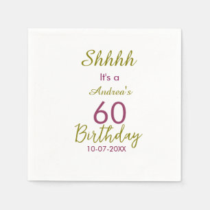 Marron golden shhhh 60th birthday name simple bold napkin
