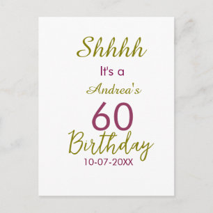 Marron golden shhhh 60th birthday name simple bold postcard