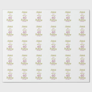 Marron golden shhhh 60th birthday name simple bold wrapping paper