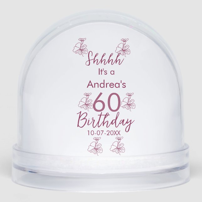 Marron white mauve shhhh 60th birthday floral name snowglobe (Front)