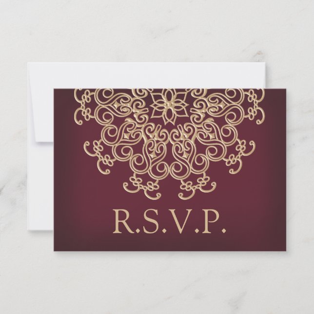 MARROON AND GOLD INDIAN RESPONSE RSVP CARD (Front)