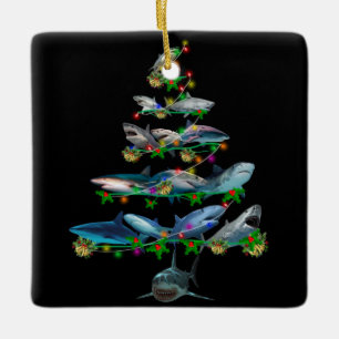 Marry Chrismas shark Ceramic Ornament
