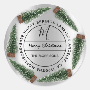 Marry Christmas Family Address RSVP Monogram Grey Classic Round Sticker