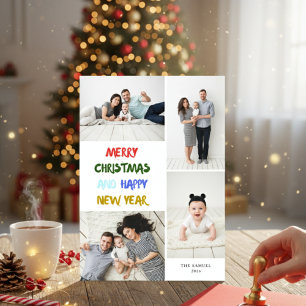 Marry Christmas & Happy New Year 4 Photo White Holiday Card