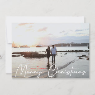 Marry Christmas White modern Hand Written Photo Holiday Card