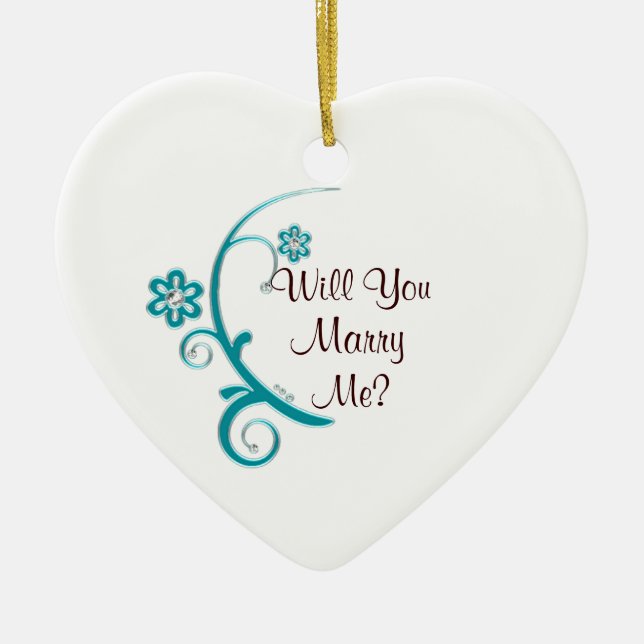 Marry Me Aqua Flower Engagement Ornament (Front)