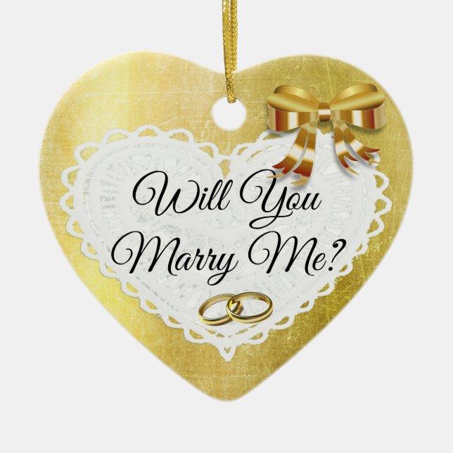 Marry Me Couple's Proposal Gold Christmas Ornament (Front)