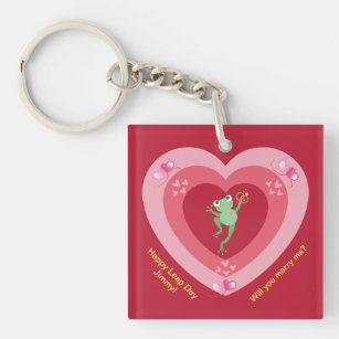Marry Me Leap Day Proposal Frog in Heart  Key Ring