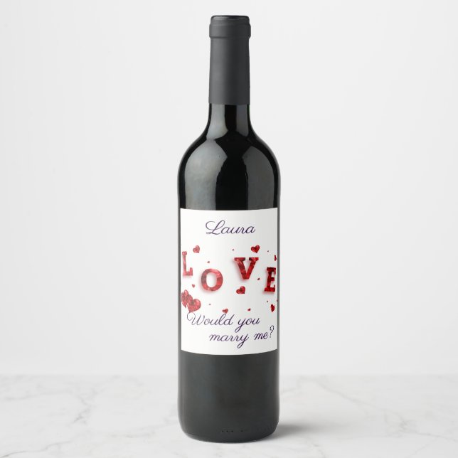 Marry Me Marriage Proposal Wine Label (Front)