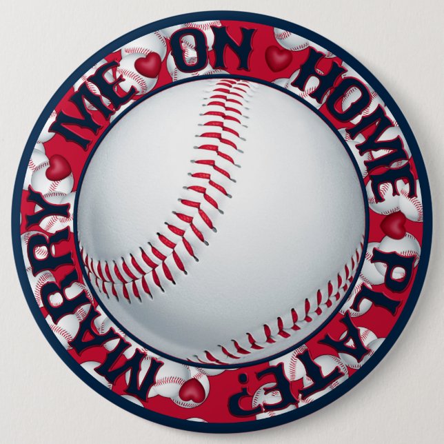 Marry me on Home Plate-Round Baseball Button (Front)
