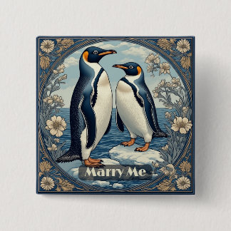 Marry Me Penguin Ice Bird Snow Glacier Winter Lake 15 Cm Square Badge