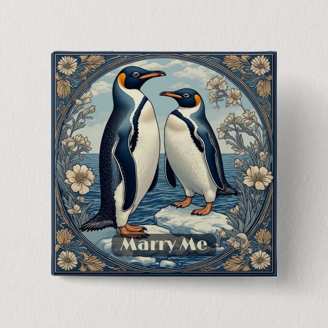 Marry Me Penguin Ice Bird Snow Glacier Winter Lake 15 Cm Square Badge (Front)